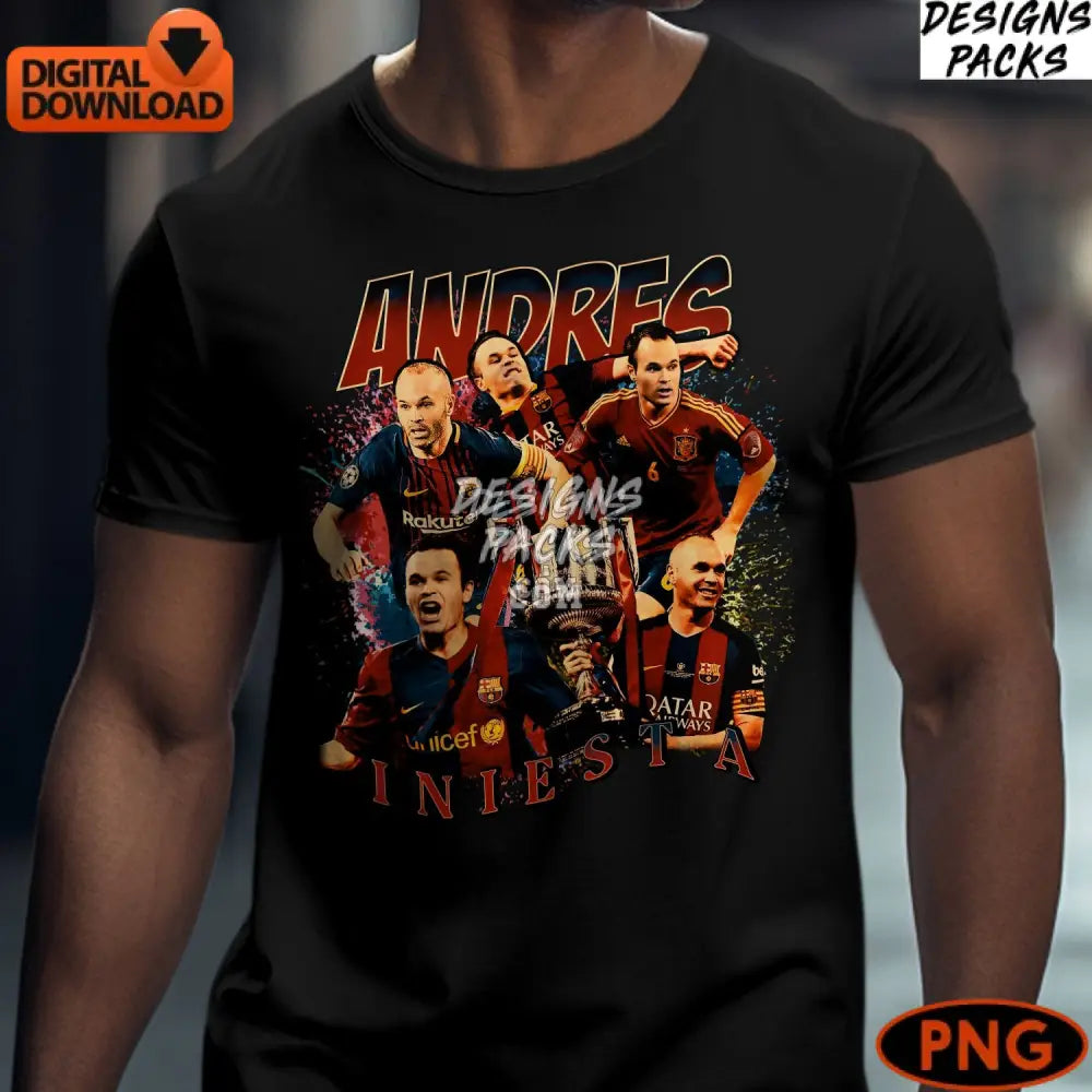 Andrés Iniesta Sports Legend Digital Artwork Soccer Star Collage Instant Download Png