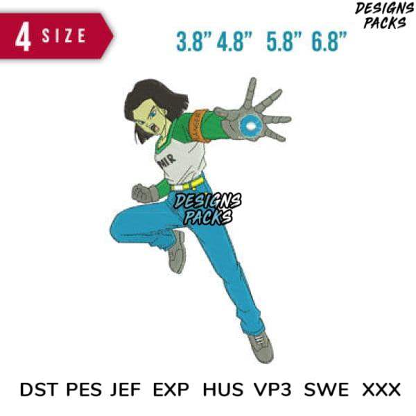 Android 17 embroidery design in 4 sizes, print-ready DST PES JEF formats for DTG DTF apparel