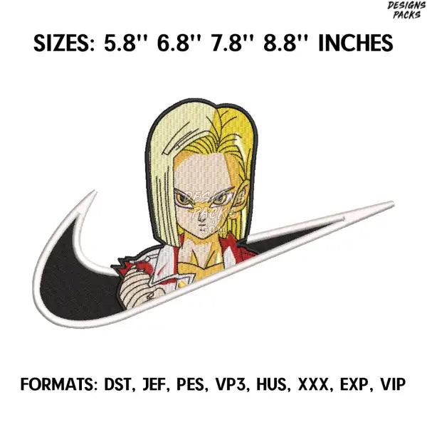 Android 18 Embroidery Design File, Dragon Ball Anime Embroidery Design, Anime Pes Design, Machine embroidery