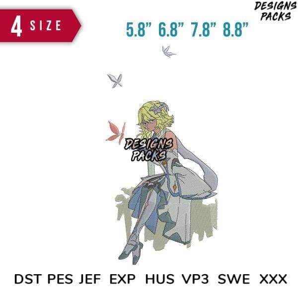 Anime girl embroidery design in 4 sizes, compatible with DST PES JEF formats for instant download