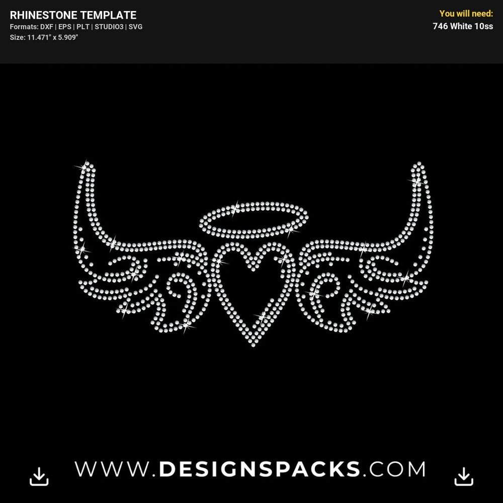 Angel Heart Wings Rhinestone Digital Template