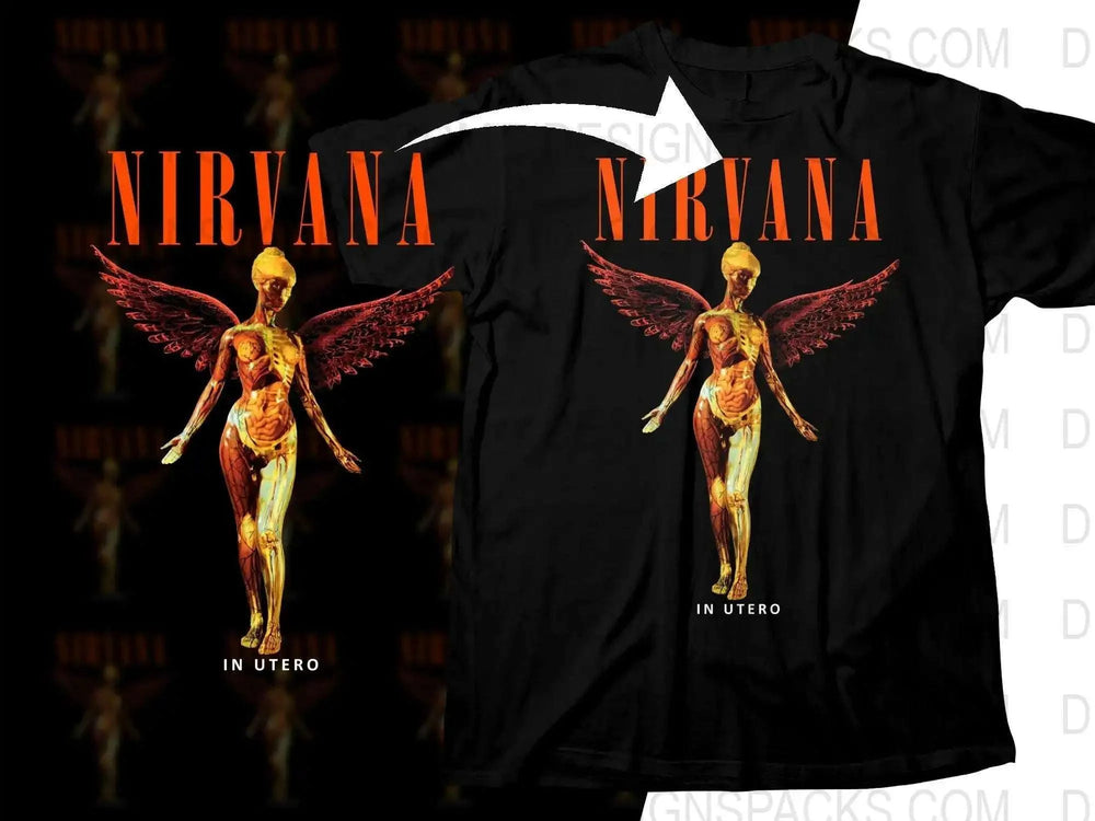 Angel with Wings and Nirvana Text Rock Png Halftone Digital Download