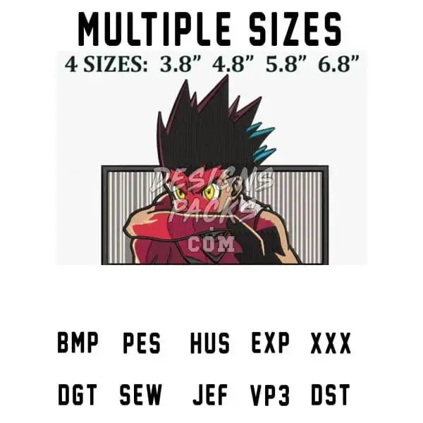 Anime character design for DTF/DTG and embroidery in multiple sizes, print-ready formats