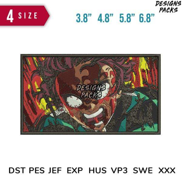 Anime-style embroidery design with 4 size options, available in DST PES JEF formats for instant download