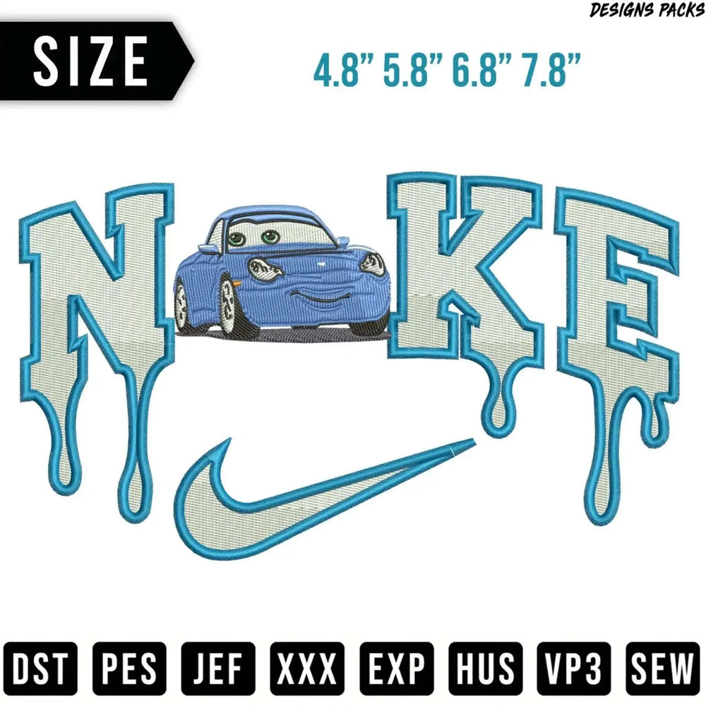 Animated Drip Racing Car Embroidery Design