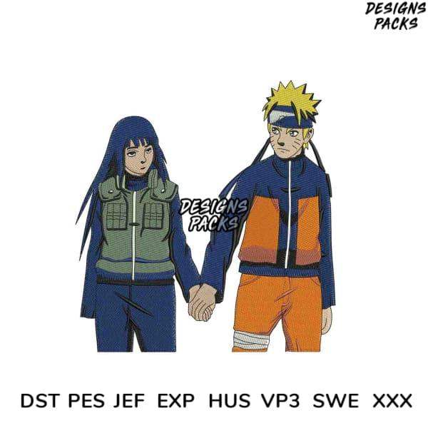 Naruto and Hinata holding hands, embroidery design in DST PES formats for machine stitching