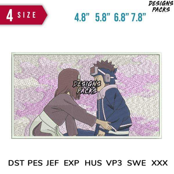 Anime embroidery design with 4 sizes, compatible with DST PES JEF formats for instant download