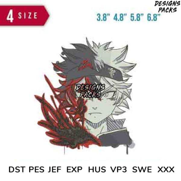 Anime-style embroidery design with red claw effect, available in 4 sizes and multiple formats