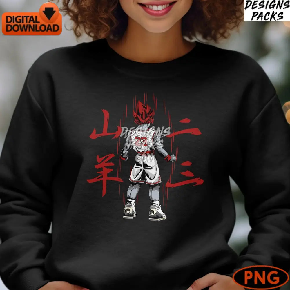 Anime Basketball Player Digital Art Red Hair Super Saiyan Jordan Jersey 23 Instant Download Png
