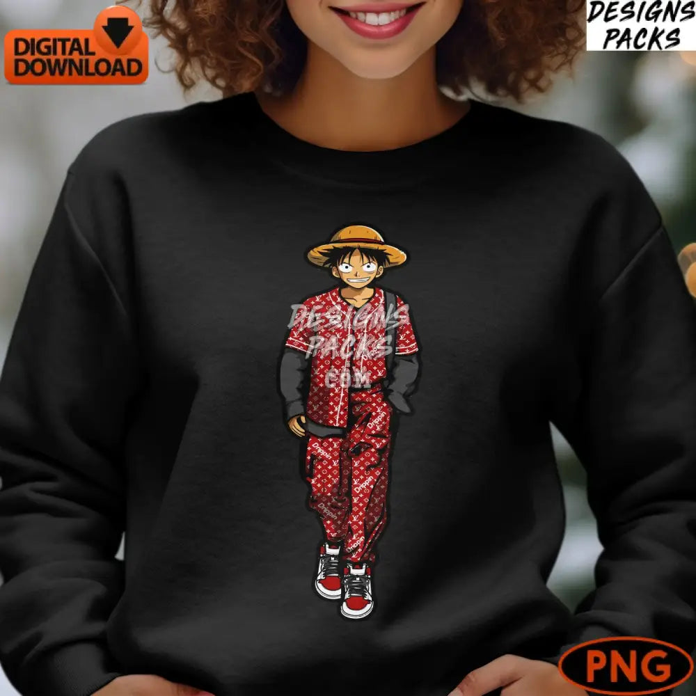 Anime Boy In Stylish Red Outfit Instant Download Digital Png File Vibrant Character Design