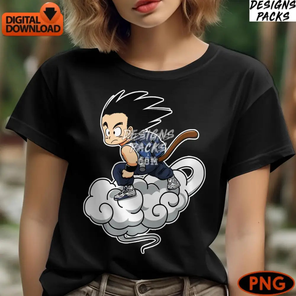 Anime Boy On Cloud Digital Print Instant Download Cartoon Character Png File