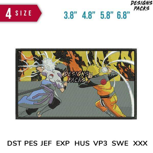 Anime battle embroidery design in 4 sizes, compatible with DST PES JEF formats for instant download.