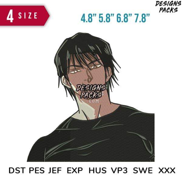 Anime-style male character embroidery design in 4 sizes, DST PES JEF formats for instant download