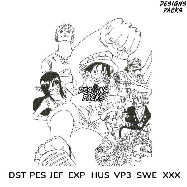 One Piece anime embroidery design bundle in DST PES JEF formats for instant download