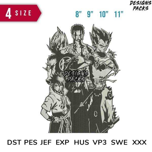 Dragon Ball Z anime embroidery design bundle in 4 sizes, DST PES formats for instant download