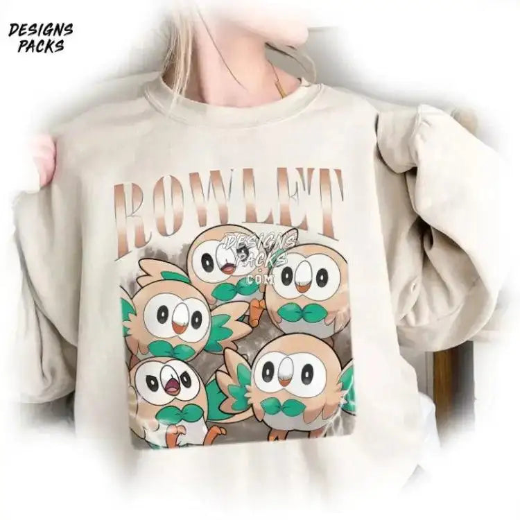 Anime Japanese Pkm Starter Vintage Rowlet 90S Png Design