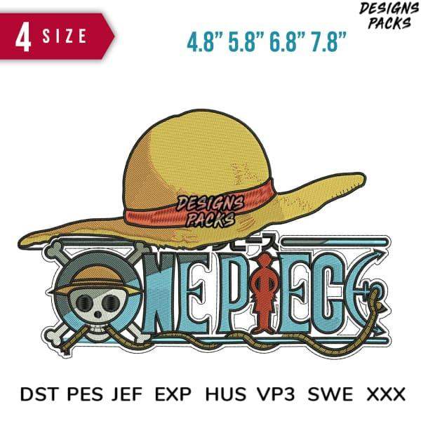 One Piece straw hat logo embroidery design in 4 sizes, DTF/DTG ready, PES SVG formats