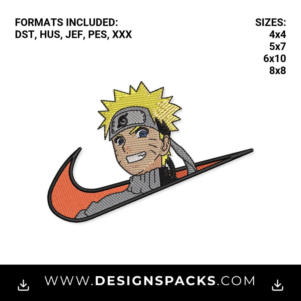 Anime Naruto Uzumaki Swoosh Logo Embroidery Design - Instant digital download pattern at Designspacks.com
