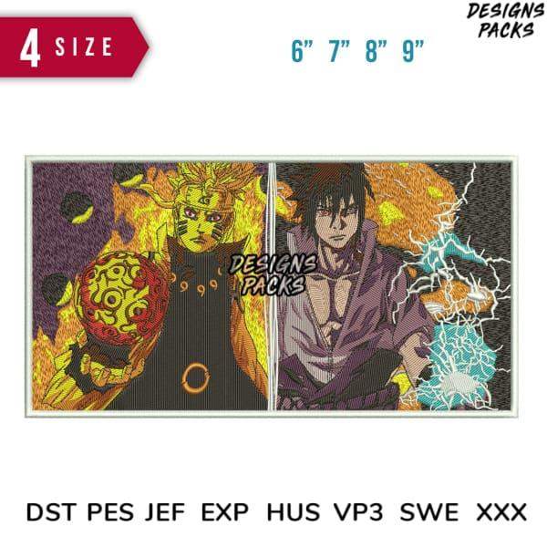 Naruto anime embroidery design bundle, 4 sizes, DST PES JEF formats, print-ready for DTG or DTF