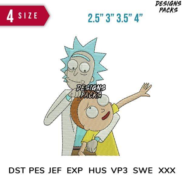 Rick and Morty embroidery design in 4 sizes, compatible with DST PES JEF formats for instant download.