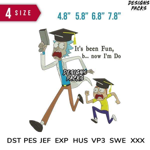 Rick and Morty graduation design in 4 sizes, print-ready embroidery formats
