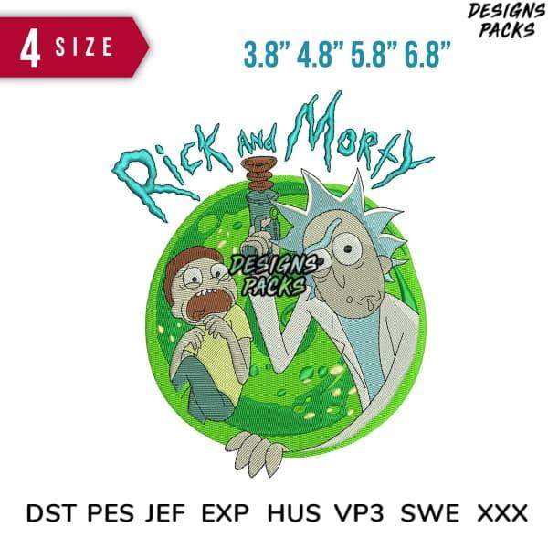 Rick and Morty embroidery design in 4 sizes, print-ready formats for DTG, DTF, and tumbler wraps
