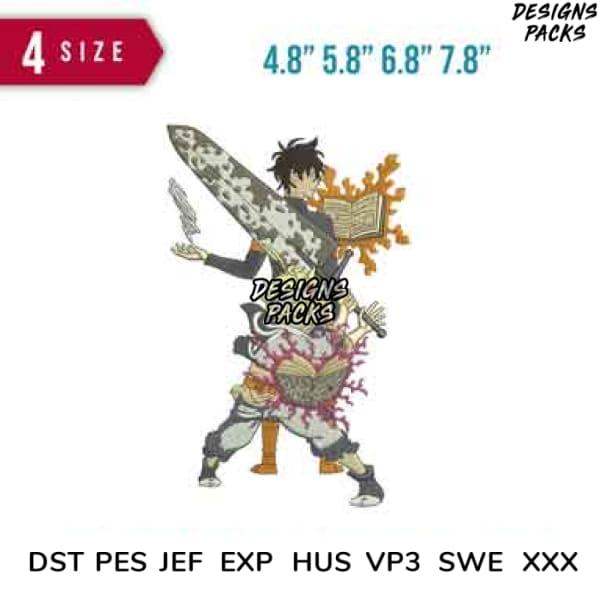 Anime warrior embroidery design in 4 sizes, DST PES JEF formats for DTG & DTF printing