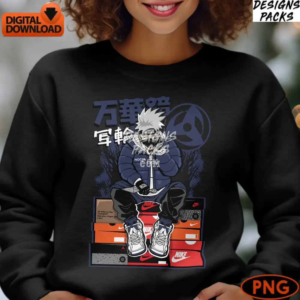 Anime Streetwear Digital Art Stylish Character On Sneaker Boxes Instant Download Png File