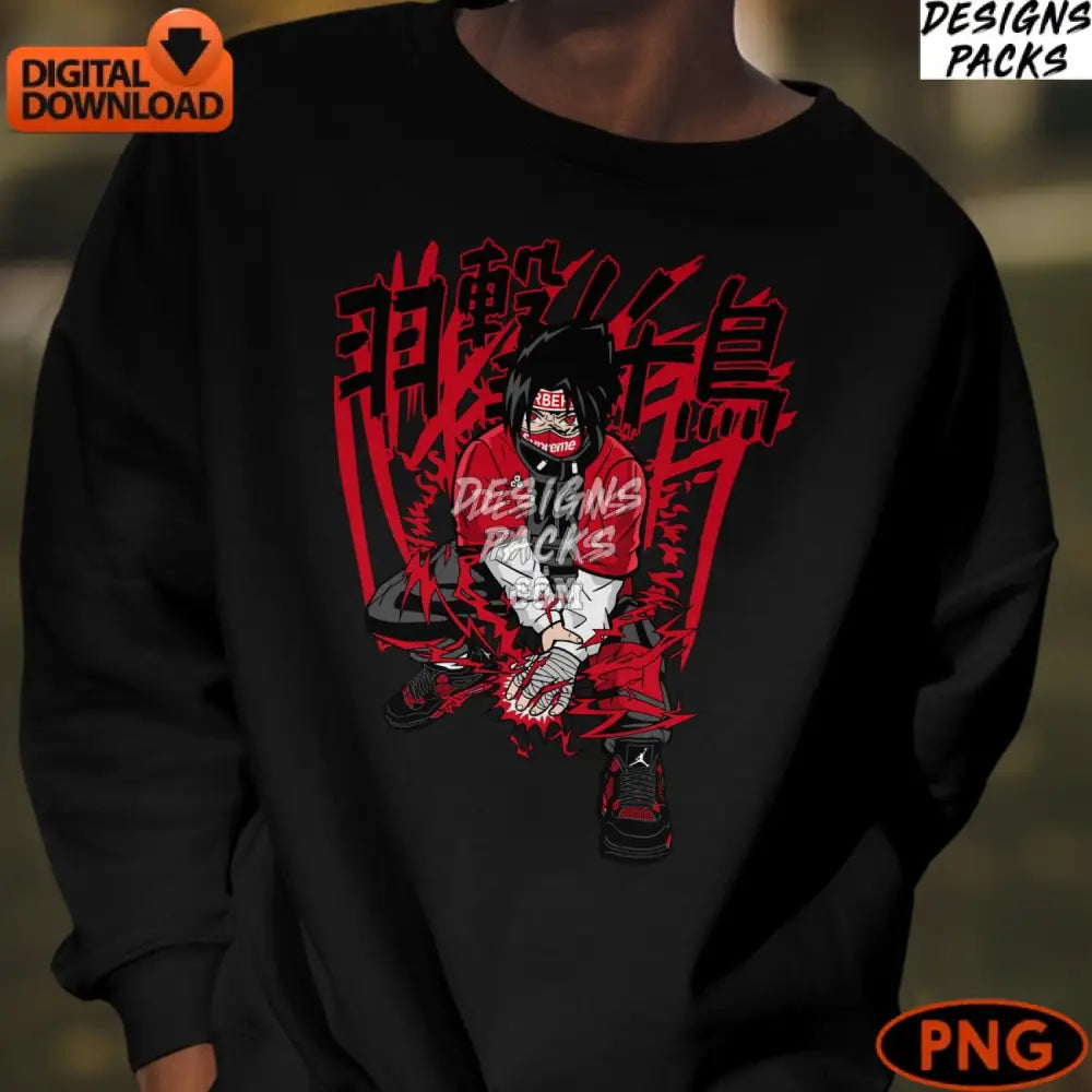 Anime Style Digital Art Cool Character In Red Instant Download Png