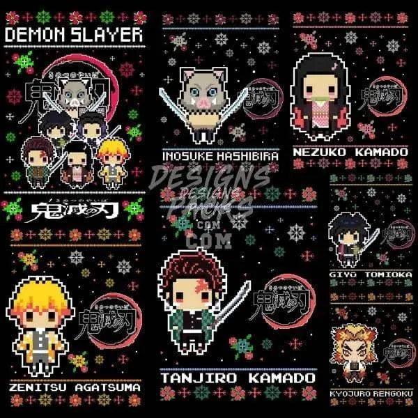 7 Christmas Ugly Anime Designs Bundle PNG + AI