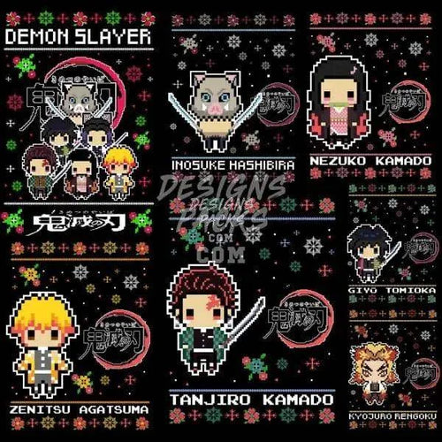 7 Christmas Ugly Anime Designs Bundle PNG + AI