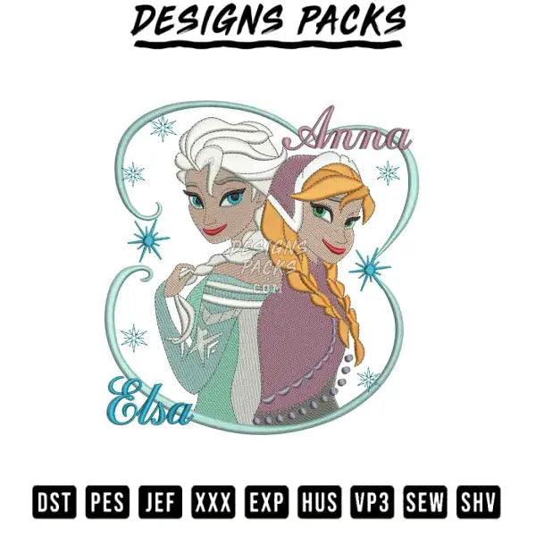 Anna and Elsa Embroidery Design 3.8" 4.8" 5.8" 6.8"