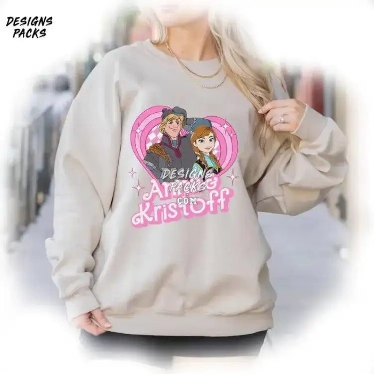 Anna And Kristoff Couple Cartoon Land Pink Doll Heart Png Design