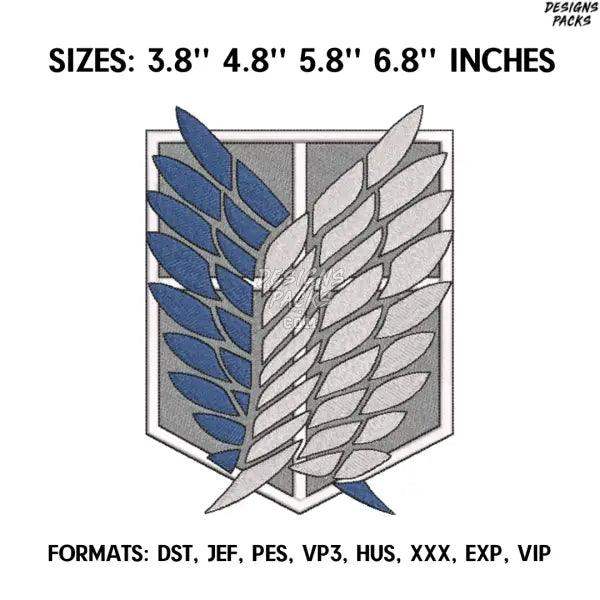 Aot Wings Embroidery Design File, Attack on Titan Anime Embroidery Design File, Eren Yeager Anime Pes Design Brother