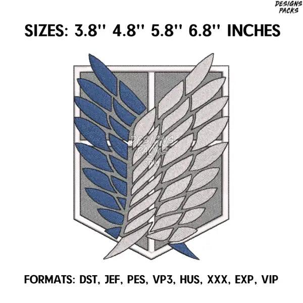 Aot Wings Embroidery Design File, Attack on Titan Anime Embroidery Design File, Eren Yeager Anime Pes Design Brother