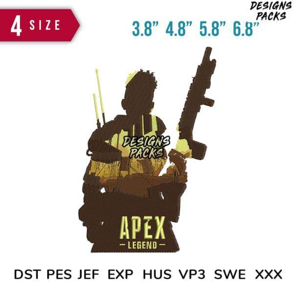 Apex Legend soldier silhouette embroidery design in 4 sizes, DST PES JEF formats for instant download