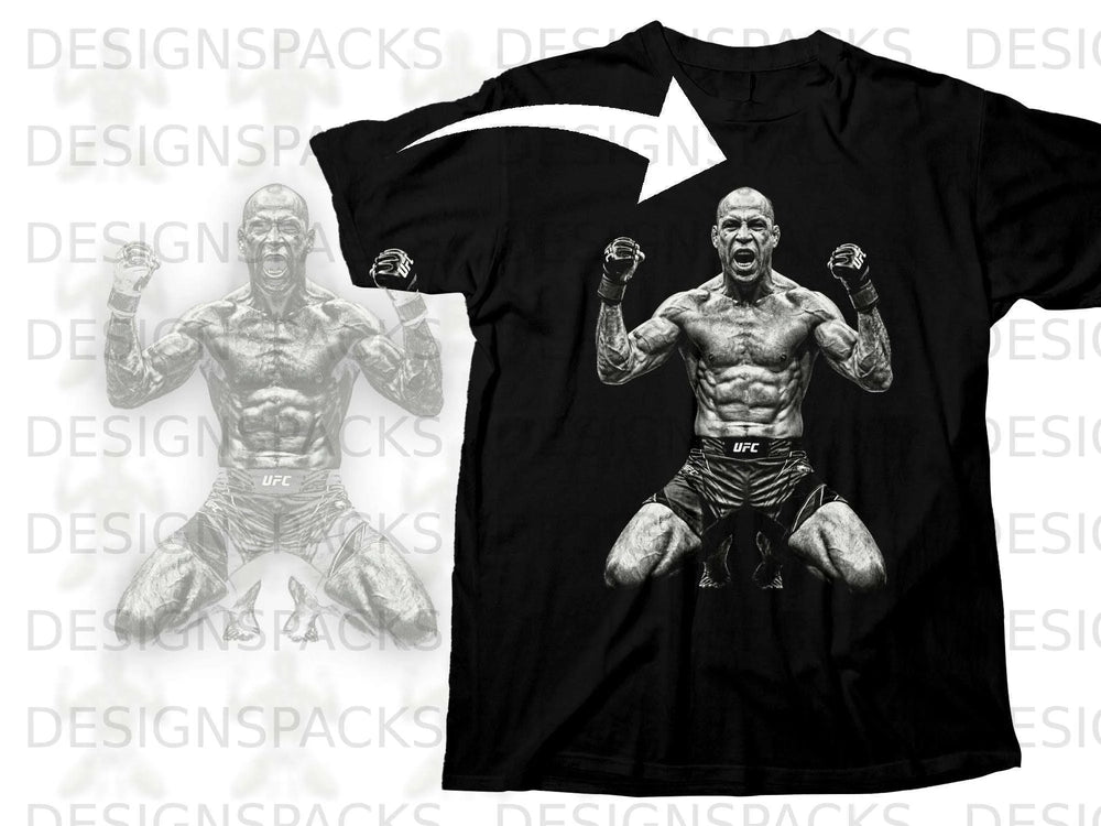 Black UFC t-shirt with a black and white graphic of a fighter.