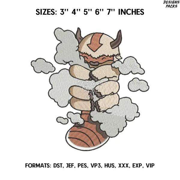 Appa Embroidery Design File, Avatar Anime Embroidery Design,.