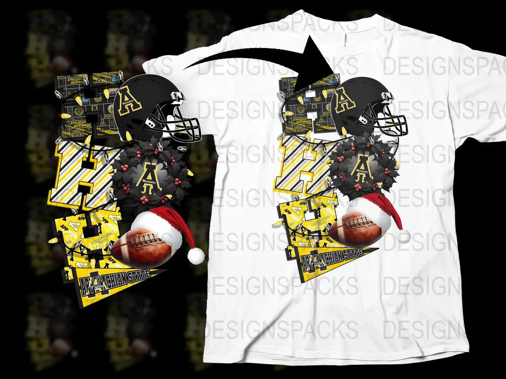 Festive Football T-Shirt, Santa Hat, Helmet Graphic, Youth and Adult Sizes, Holiday Sports Apparel, Unique Christmas Gift Idea