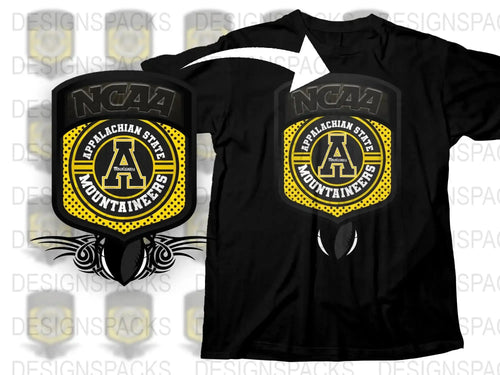 Appalachian State University NCAA Black T-Shirt, Yellow Logo, College Fan Apparel, Sports Tee