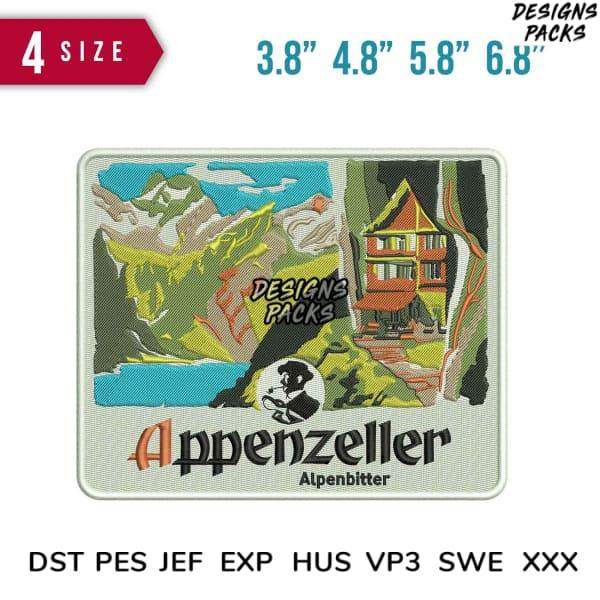 Appenzeller Alpenbitter embroidery design in 4 sizes, DTF/DTG & embroidery formats, print-ready PNG SVG PES