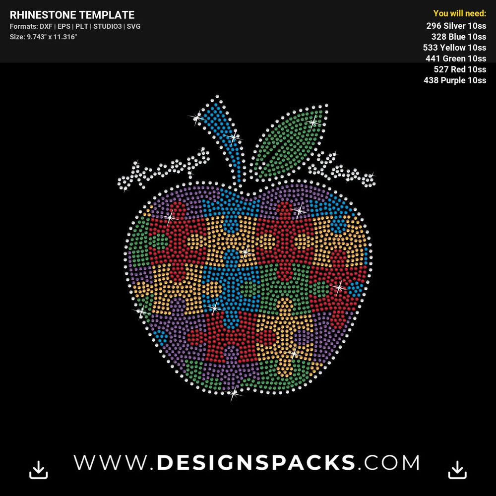 Apple Puzzle Autism Updated Rhinestone Digital Template