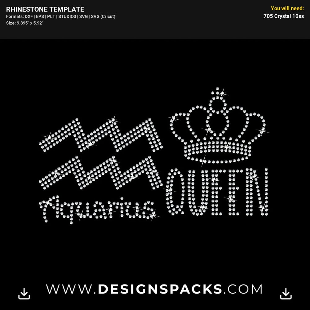 Aquarius Queen Zodiac Crown Birthday Rhinestone Digital Template