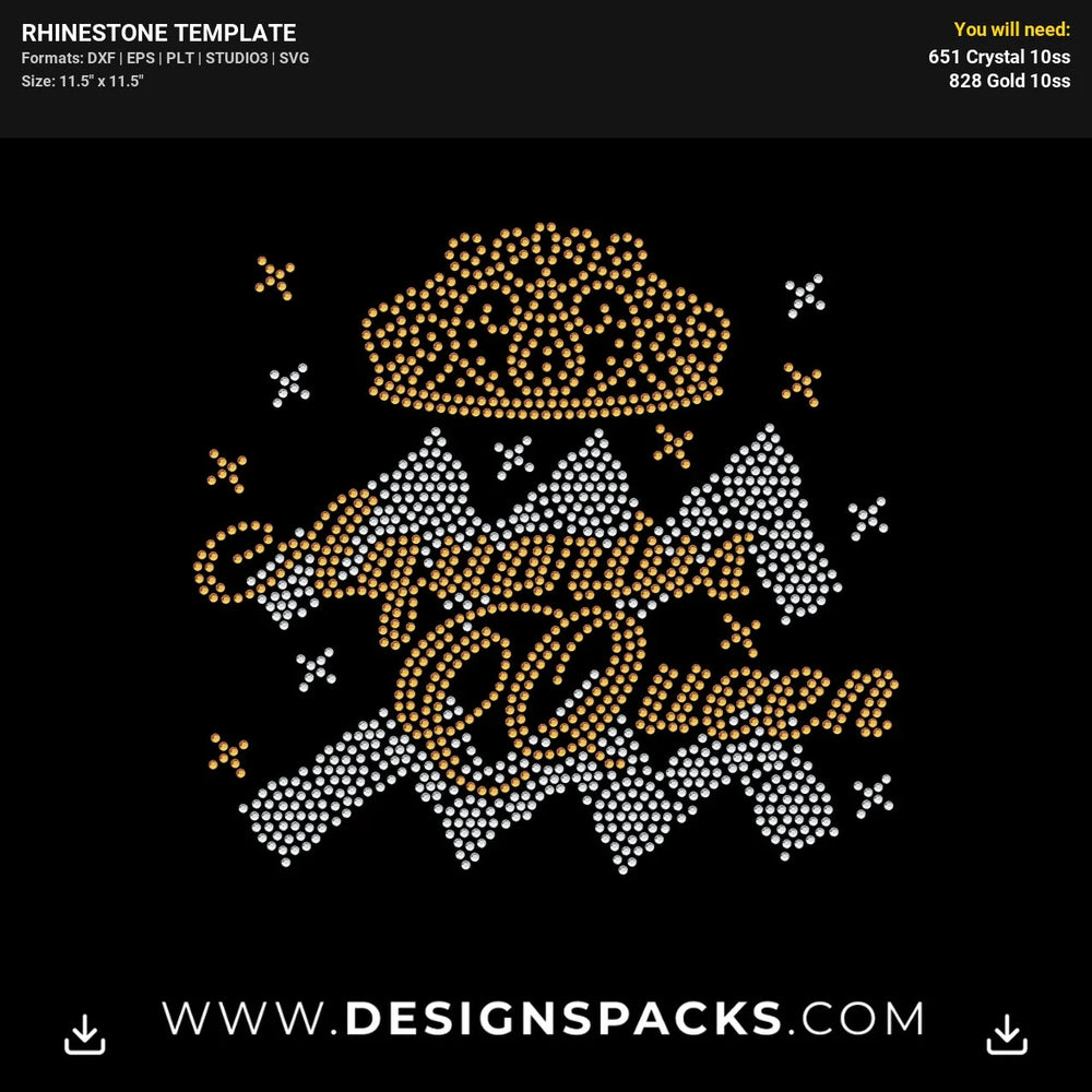 Aquarius Symbol Queen Crown Rhinestone Digital Template
