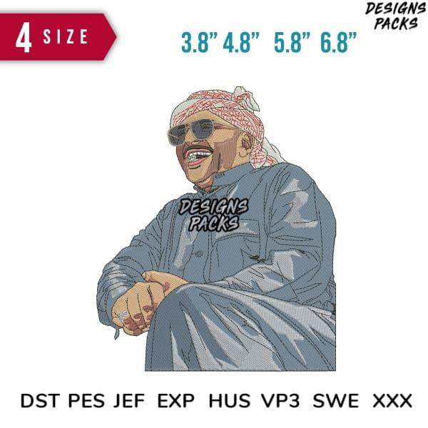 Embroidery design of smiling man in headwrap & sunglasses, 4 sizes, DST PES JEF formats