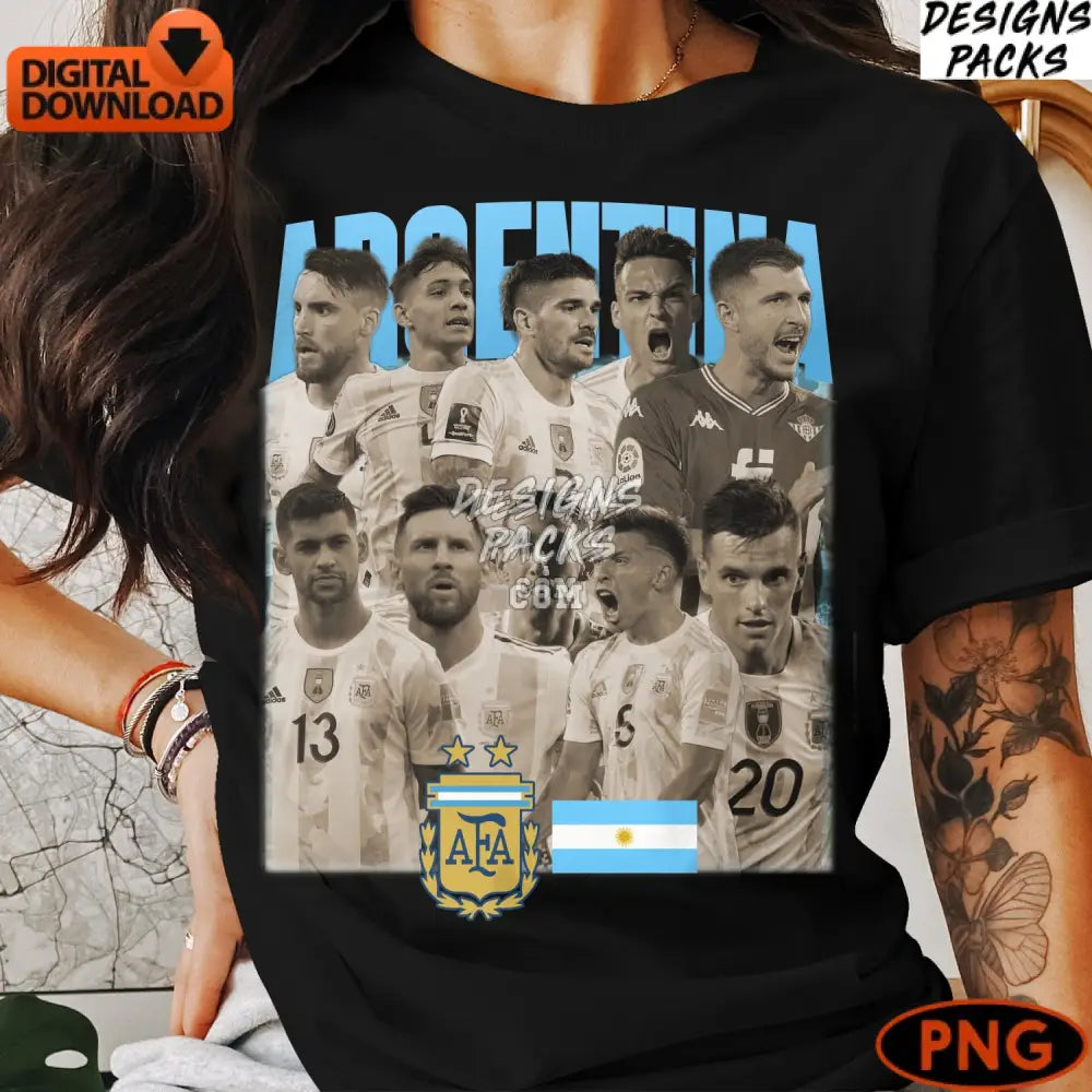 Argentina Football Team Digital Collage Soccer Players Printable Png Instant Download Art
