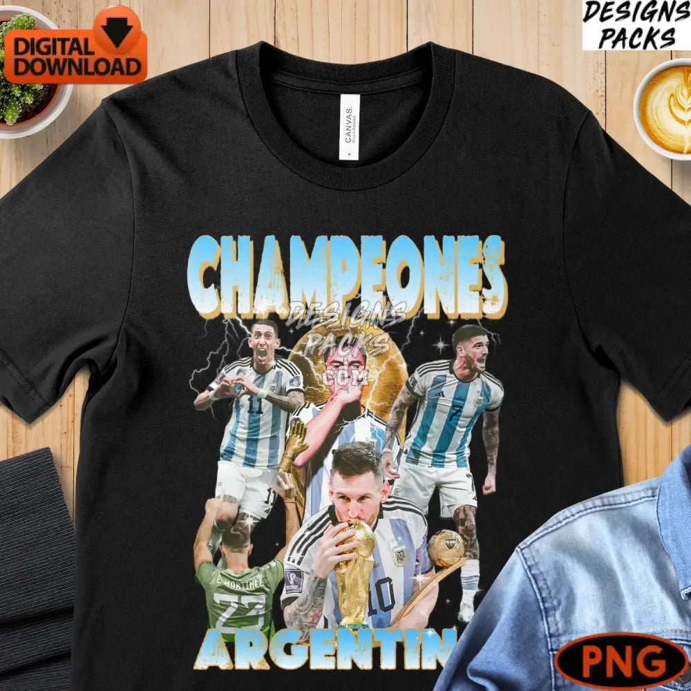 Argentina Soccer Champions Digital Art Messi Celebration Instant Download Sports Fan Png