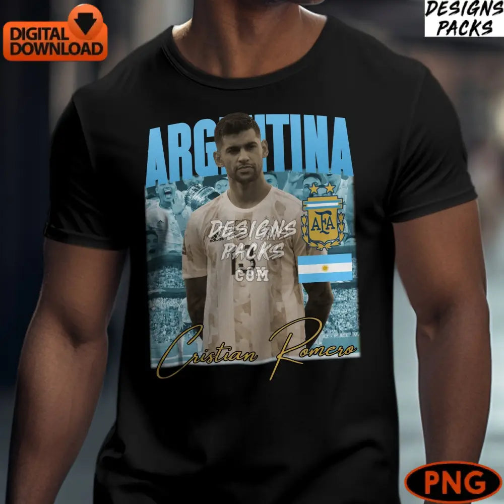Argentina Soccer Player Cristian Romero Digital Art Png File Instant Download Sports