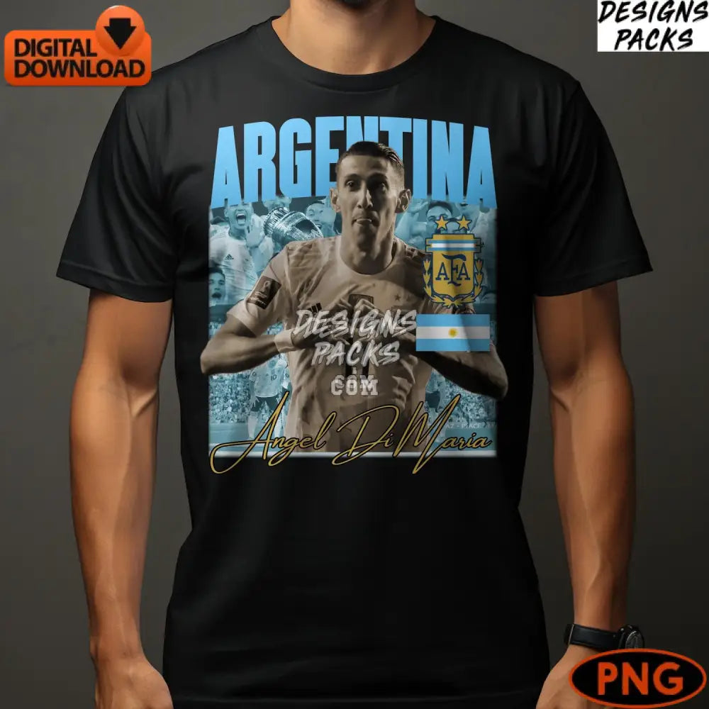 Argentina Soccer Player Digital Art Angel Di Maria Celebration Illustration Instant Download Png
