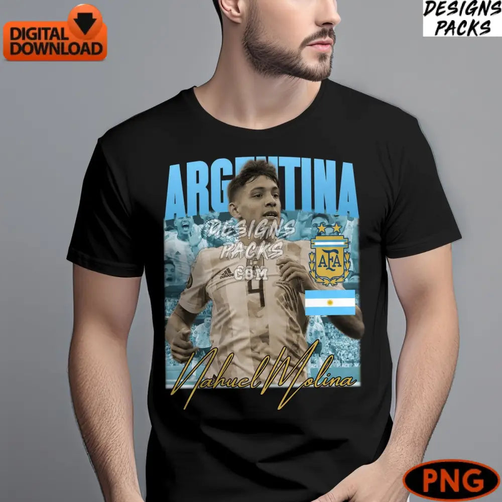 Argentina Soccer Player Digital Art Nahuel Molina Sports Illustration Instant Download Png